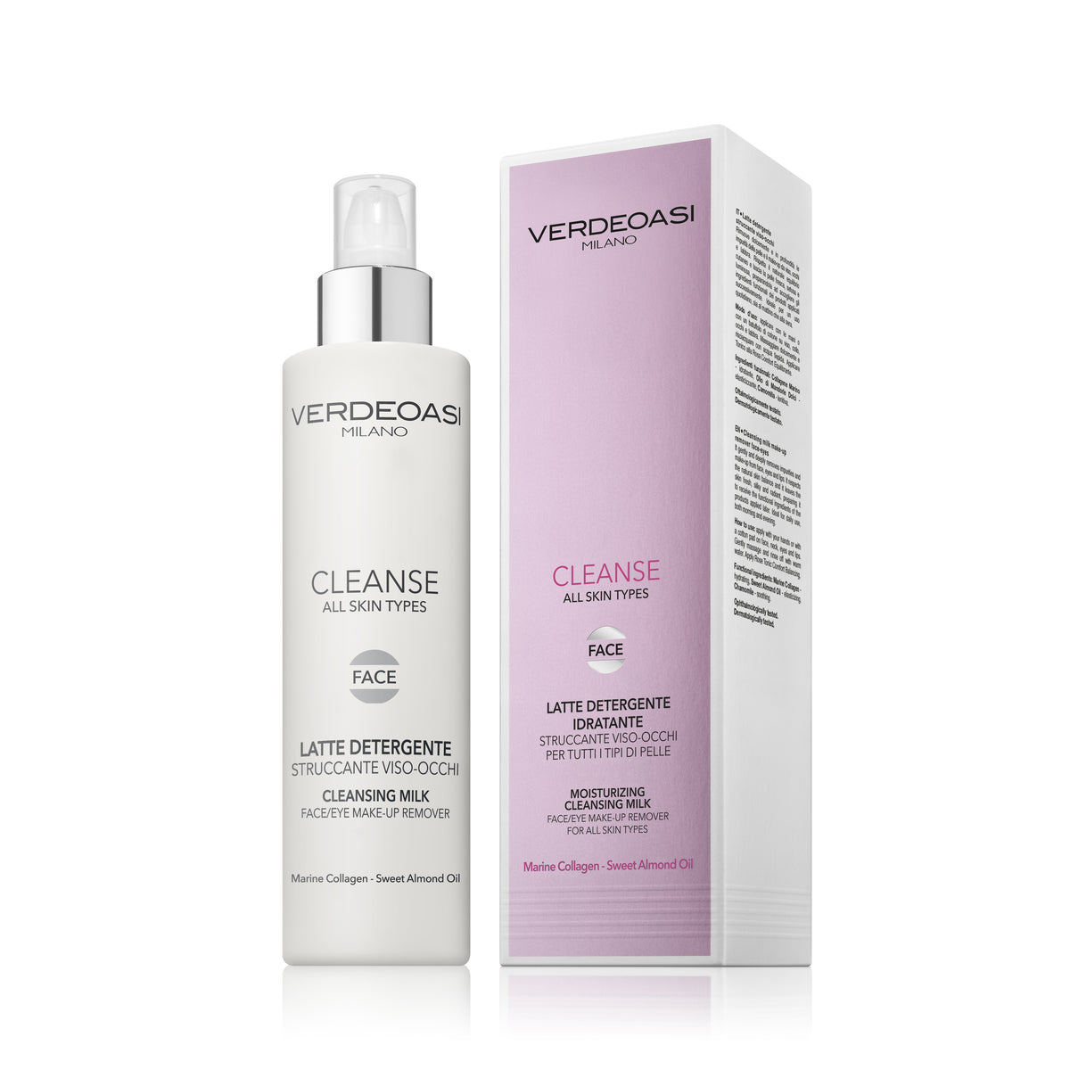 VERDEOASI MILANO CLEANSING MILK FACE & EYE MAKE-UP REMOVER WITH MARINE COLLAGEN & SWEET ALMOND OIL 200 ML MADE IN ITALY