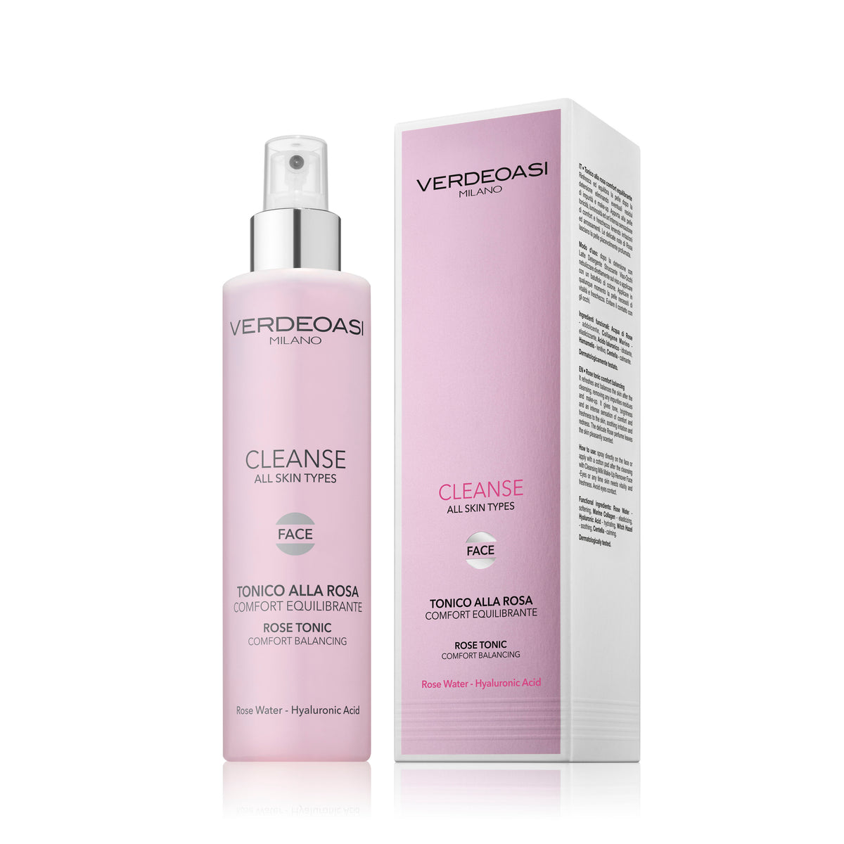 VERDEOASI MILANO ROSE TONIC COMFORT BALANCING WITH ROSE WATER & HYALURONIC ACID 200 ML MADE IN ITALY