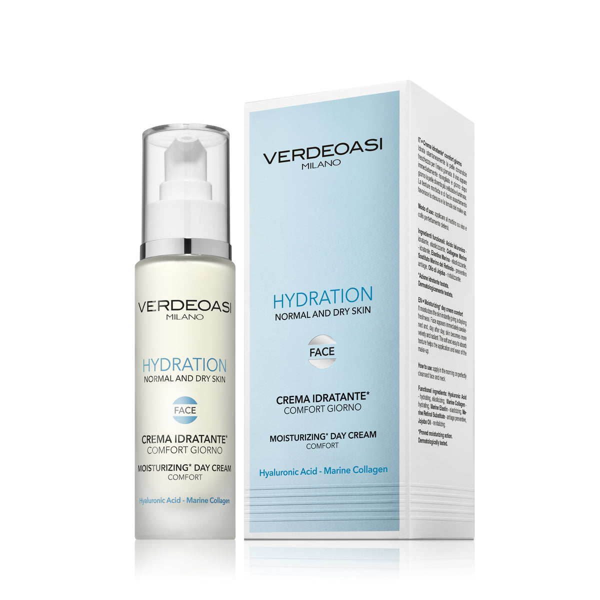 VERDEOASI MILANO MOISTURIZING DAY CREAM COMFORT WITH HYALURONIC ACID & MARINE COLLAGEN 50 ML MADE IN ITALY