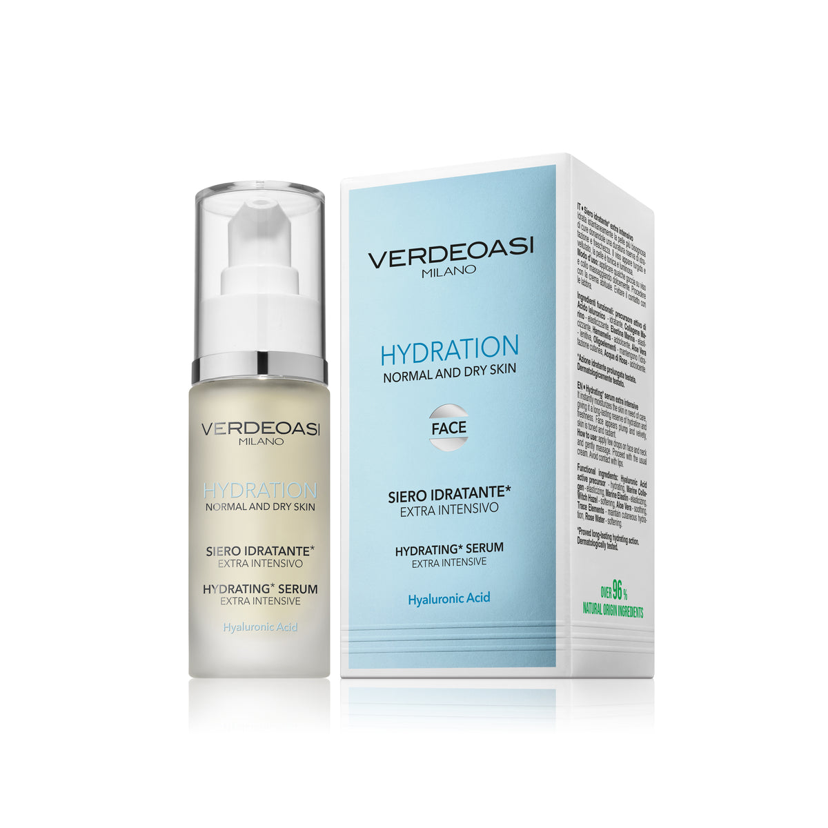 VERDEOASI MILANO EXTRA INTENSIVE HYDRATING SERUM WITH HYALURONIC ACID 30 ML MADE IN ITALY